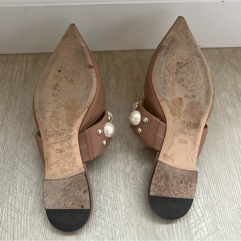 Jimmy Choo Blush Pink Pearl-Embellished Pointed Toe Flats - Picture 7 of 13